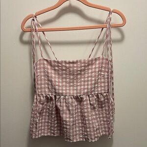 Pink & White Gingham Peplum Top
